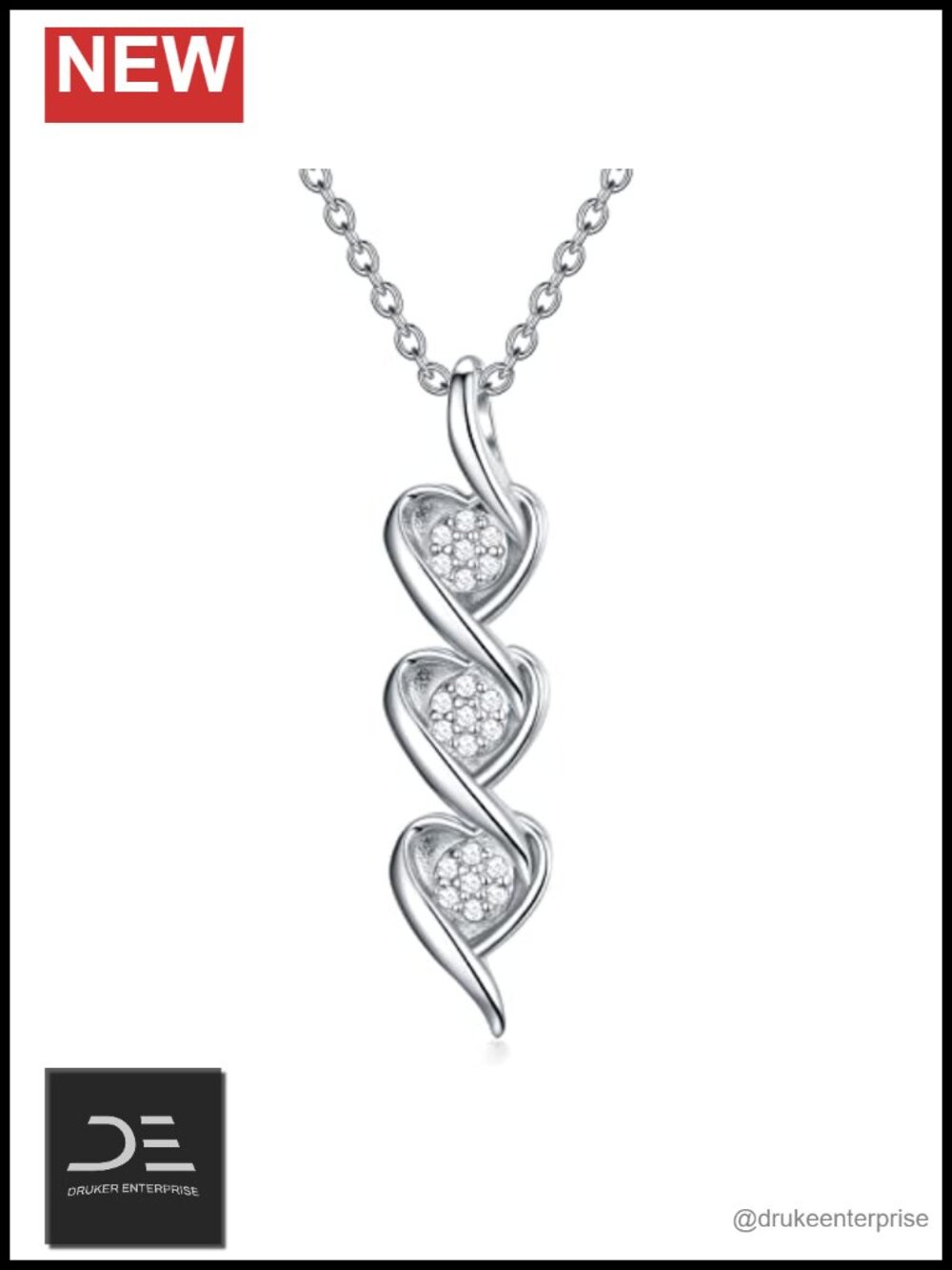Sterling Silver Diamond Heart Pendant Necklace 14k White Gold Plated